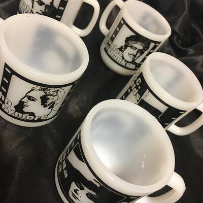 7-JEAN HARLOW - Rudolph Valentino -white glass vtg mug CLARA BOW film-strip milk cup 1950s Hollywood