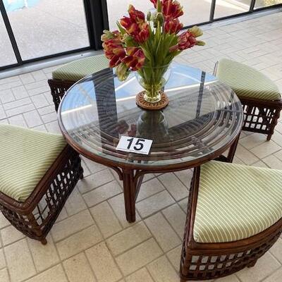 LOT#15P: Wicker and Rattan Table and Chairs