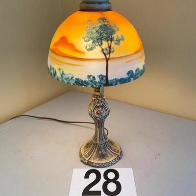 LOT#28D: Reverse Painted Bronze Boudoir Lamp