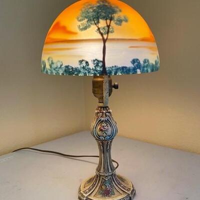 LOT#28D: Reverse Painted Bronze Boudoir Lamp