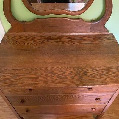LOT#48B2: Antique Tiger Oak Washstand with Mirror