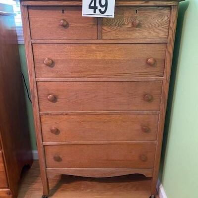 LOT#49B2: Antique F&H Tiger Oak Chest of Drawers