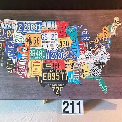 LOT#211MB: License Plate Map of the US DÃ©cor