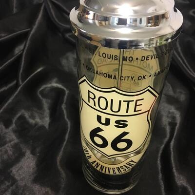 Route 66 70th Anniversary 1927-1997 Straw Dispenser Glass & Chrome Canister VTG