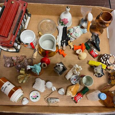 Tray full of Miniatures: Mice, Creamer, Tooth pick Holder 