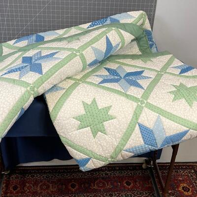 King Size Star Quilt Handcrafted Green/Blue/ Cream 