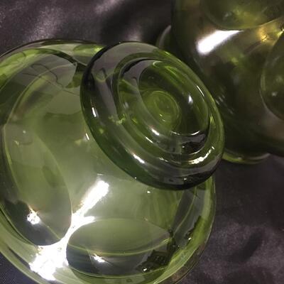 Vintage Avocado Green  Glass Bubble Jar With Lid Apothecary Canister Storage