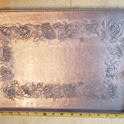 Aluminum tray with etched flowers