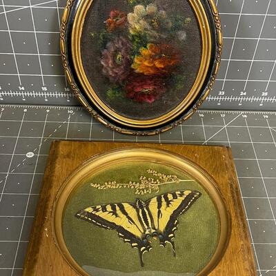 Miniature Oil Painting and Framed Real Butterfly 