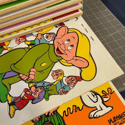 Vintage Playschool Tray Puzzle Set: Disney, Snoopy, Sesame Street