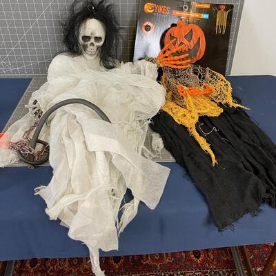 Skeleton Ghost and Pumpkin Decor 