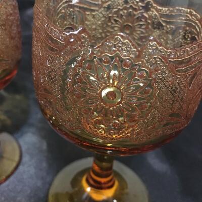 2 Libbey Amber 11 Oz Goblets In The Americana Pattern, USA