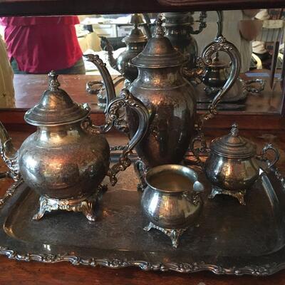 Coffee and tea set with tray silver plate