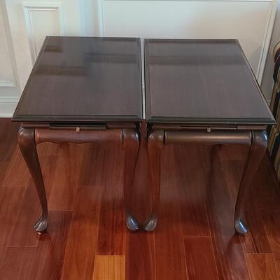 Lot 505: Pair Queen Anne Leg End Tables w/ Pull-Out Trays