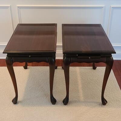 Lot 505: Pair Queen Anne Leg End Tables w/ Pull-Out Trays