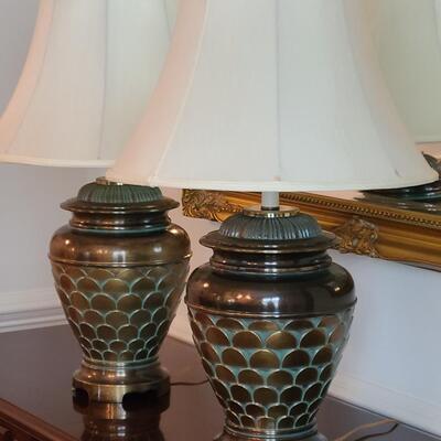 Lot 314: Vintage Large Cast Pair of Lamps (Bronze)