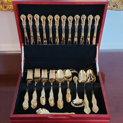 Lot 307: Gold Tone Flatware in Case (Service for 12)