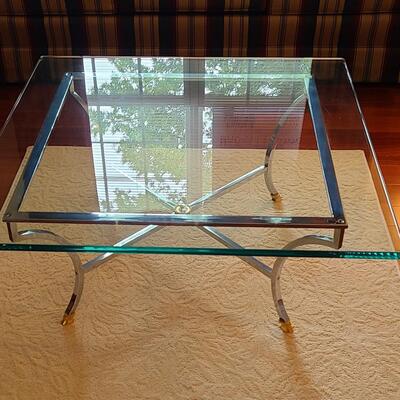 Lot 306: Hollywood Regency: Chrome with Gold Claw Feet, Glass Top Coffee Table