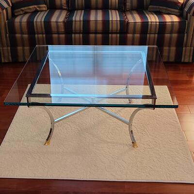 Lot 306: Hollywood Regency: Chrome with Gold Claw Feet, Glass Top Coffee Table