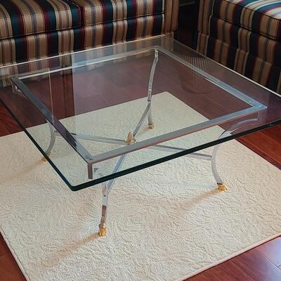Lot 306: Hollywood Regency: Chrome with Gold Claw Feet, Glass Top Coffee Table