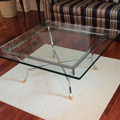 Lot 306: Hollywood Regency: Chrome with Gold Claw Feet, Glass Top Coffee Table