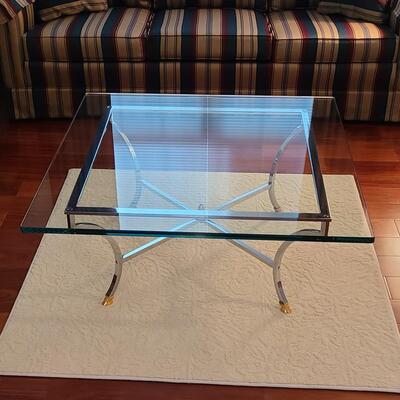 Lot 306: Hollywood Regency: Chrome with Gold Claw Feet, Glass Top Coffee Table