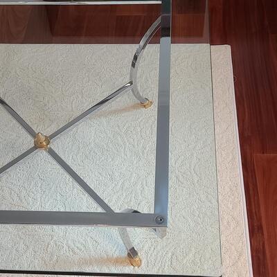 Lot 306: Hollywood Regency: Chrome with Gold Claw Feet, Glass Top Coffee Table