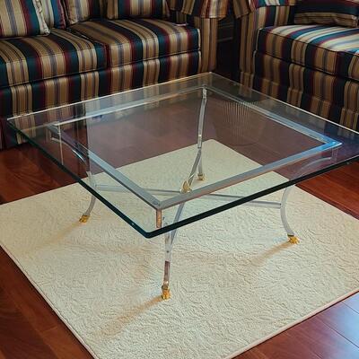 Lot 306: Hollywood Regency: Chrome with Gold Claw Feet, Glass Top Coffee Table