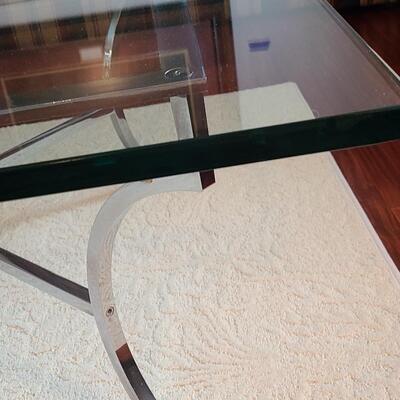 Lot 306: Hollywood Regency: Chrome with Gold Claw Feet, Glass Top Coffee Table