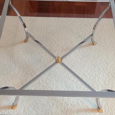 Lot 306: Hollywood Regency: Chrome with Gold Claw Feet, Glass Top Coffee Table