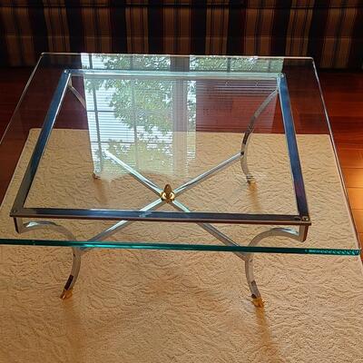 Lot 306: Hollywood Regency: Chrome with Gold Claw Feet, Glass Top Coffee Table