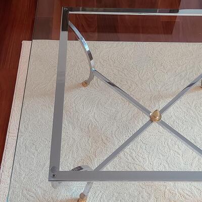 Lot 306: Hollywood Regency: Chrome with Gold Claw Feet, Glass Top Coffee Table
