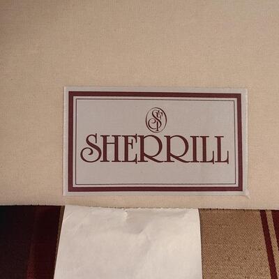 Lot 303: Sherrill Furniture: Three Cushion Multicolor Sofa #1 (Gold, Burgundy, Evergreen)