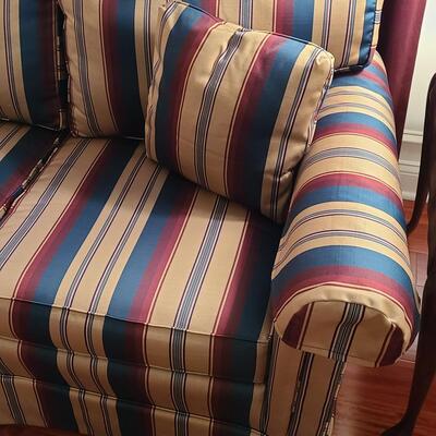 Lot 303: Sherrill Furniture: Three Cushion Multicolor Sofa #1 (Gold, Burgundy, Evergreen)
