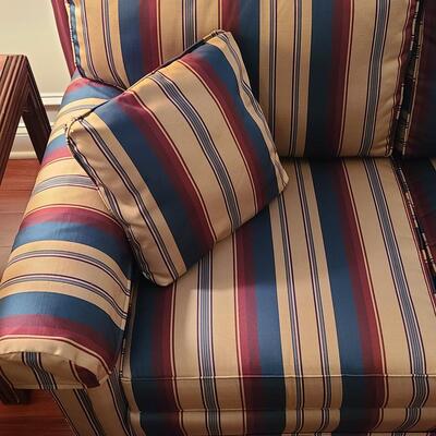 Lot 303: Sherrill Furniture: Three Cushion Multicolor Sofa #1 (Gold, Burgundy, Evergreen)
