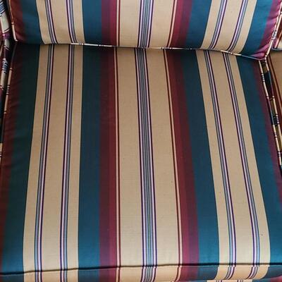 Lot 302: Sherrill Furniture: Three Cushion Multi-Color Sofa #2 (Golds, Burgundy, Evergreens)