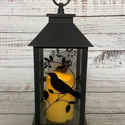 Black Bird Silhouette Battery Op Candle Lantern