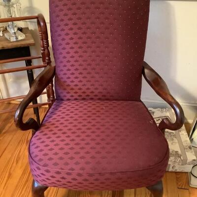 J766 Burgundy Upholstered Mahogany Arm Chair
