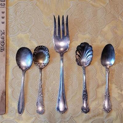 Lot 247: Vintage & Antique Silver Plate Berry Spoons & Serving Fork