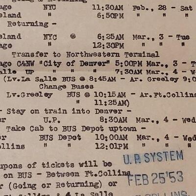Lot 254: 1950's Railroad Ephemera- Ticket & Schedule