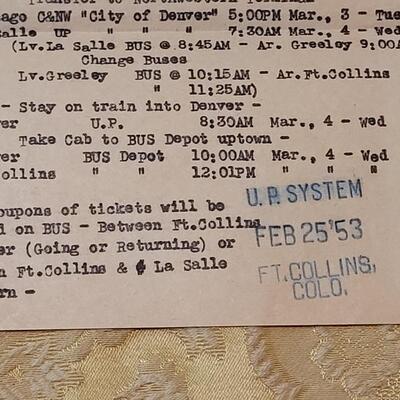 Lot 254: 1950's Railroad Ephemera- Ticket & Schedule