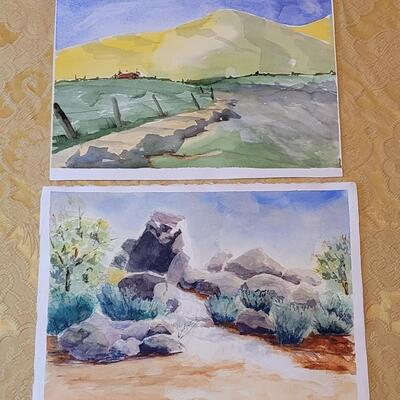 Lot 262: (3) Original Watercolors - Artist Unknown-  One Painting is double sided