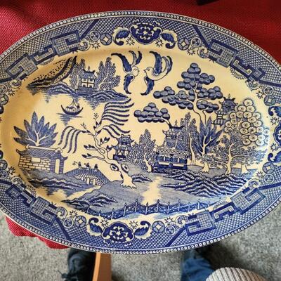 1920's 12" Oval Serving Platter - Willow Blue