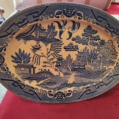 1920's 12" Oval Serving Platter - Willow Blue