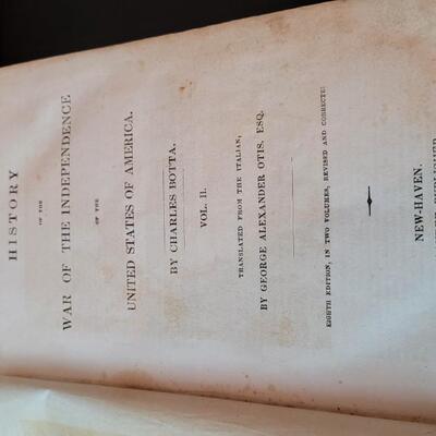 Lot 279: (2) Antique 1840's VOLUME 1 & 2 HISTORY OF THE WAR OF THE INDEPENDENCE OF THE UNITED STATES OF AMERICA by Charles Botta