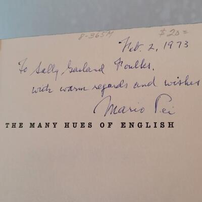 Lot 288: (5) Vintage Books feat. Signed THE MANY HUES OF ENGLISH by Mario Pei
