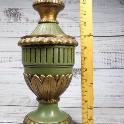 Vintage Ceramic Decorative Green Gold Vessel Urn