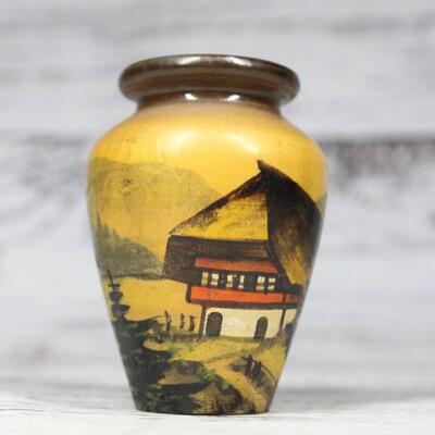 Small Vintage Handmade Painted Wooden German Souvenir Vase