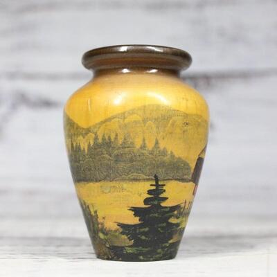 Small Vintage Handmade Painted Wooden German Souvenir Vase