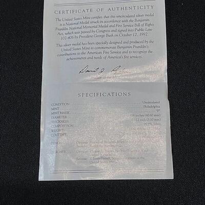LOT#236J: 2012 Ben Franklin Firefighters Silver Medal